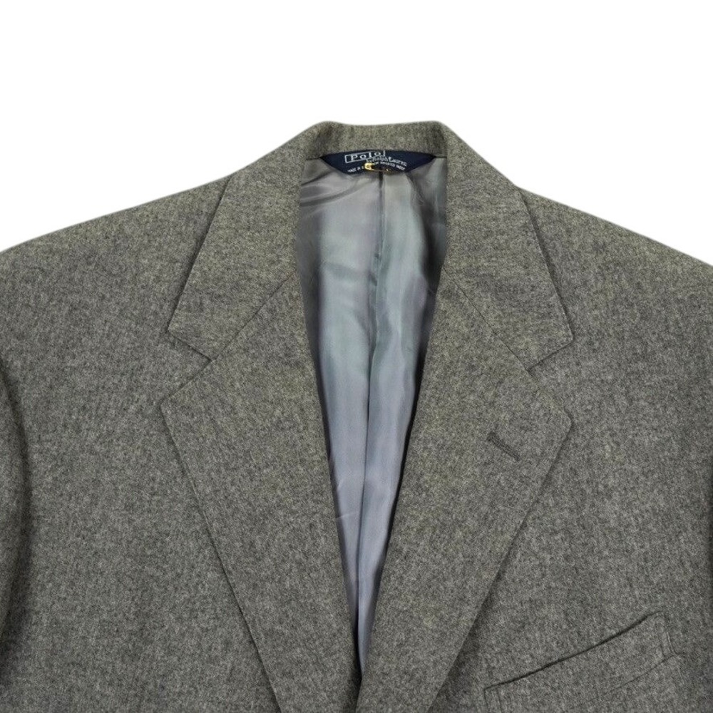 Polo Ralph Lauren Mens Gray Tweed Blazer 44 Made USA Ticket Pocket 2 Button